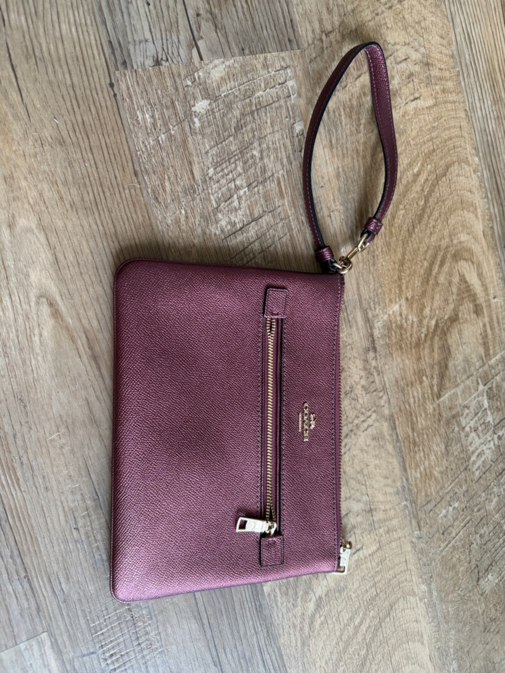 Coach Metallic Burgundy XL Wristlet